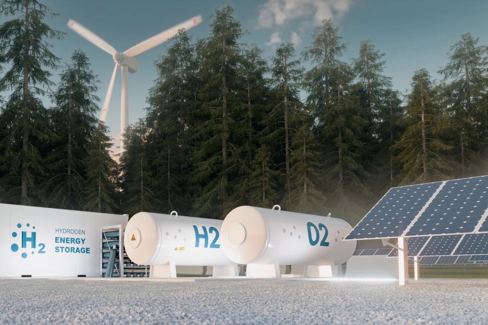 Wasserstoff-Energiespeicher aus Windkraftanlagen und Photovoltaik