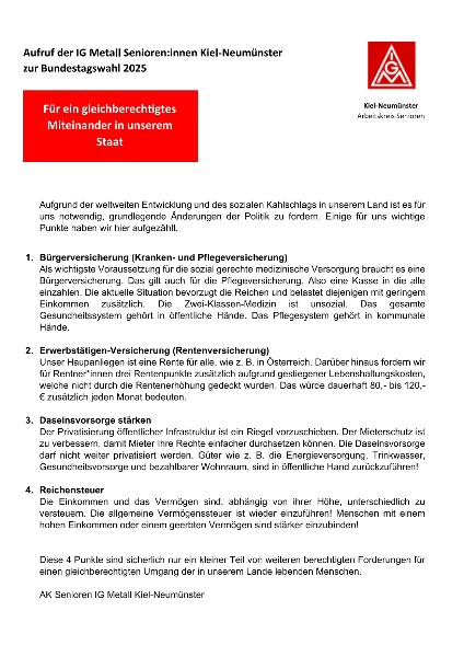 Flyer Bundestagswahl 2025 der SeniorInnen