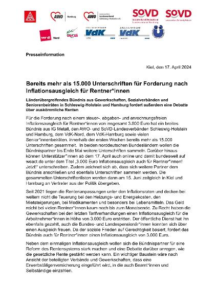 Presseinformation Bündnis Inflationsausgleich